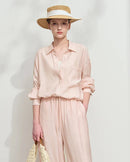 Sophisticated minimalism women's loose casual shirt featuring breathable fabric and relaxed silhouette, elegant long sleeve blouse perfect for spring summer office wear and minimalist everyday wardrobe essentials.