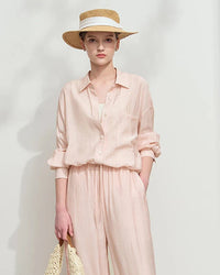 Sophisticated minimalism women's loose casual shirt featuring breathable fabric and relaxed silhouette, elegant long sleeve blouse perfect for spring summer office wear and minimalist everyday wardrobe essentials.