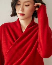 Autumn new women’s pure cashmere V-neck knitted pullover, high-quality warm winter fashion top, perfect for casual daily wear and outdoor activities in cold days.