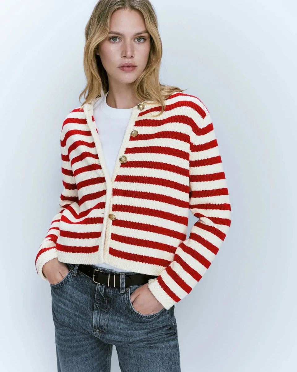 New Slim-Fit Button-Down Classic Striped Cardigan