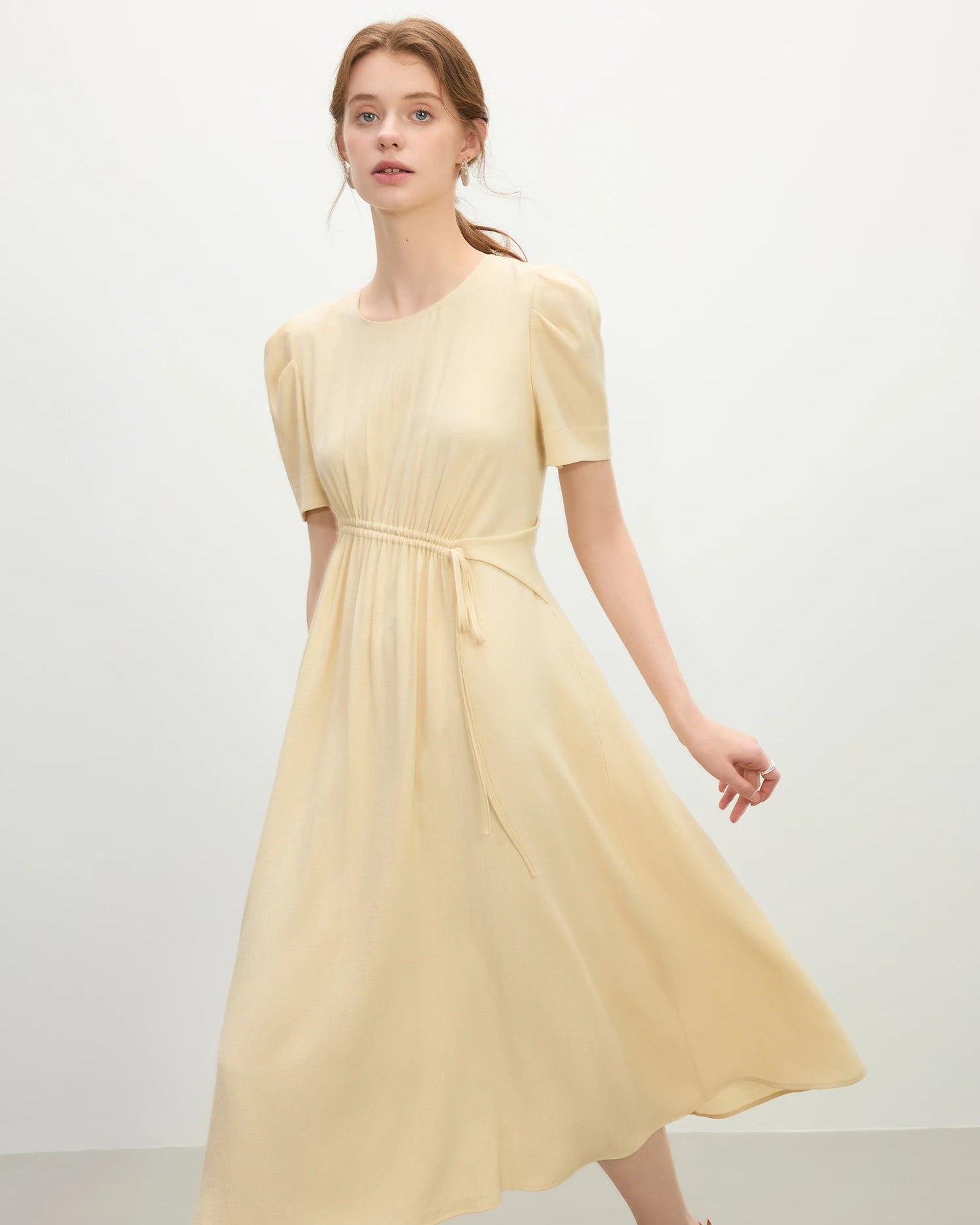 New Slim-Fit Drawstring High-Waisted A-Line Dress