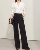Minimalism Summer Wide-legged Pants for women feature straight basics casual style, solid color full length trousers with comfortable loose fit perfect for warm weather daily wear.