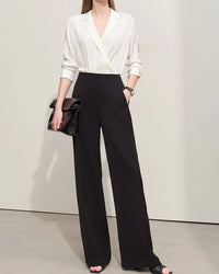 Minimalism Summer Wide-legged Pants for women feature straight basics casual style, solid color full length trousers with comfortable loose fit perfect for warm weather daily wear.