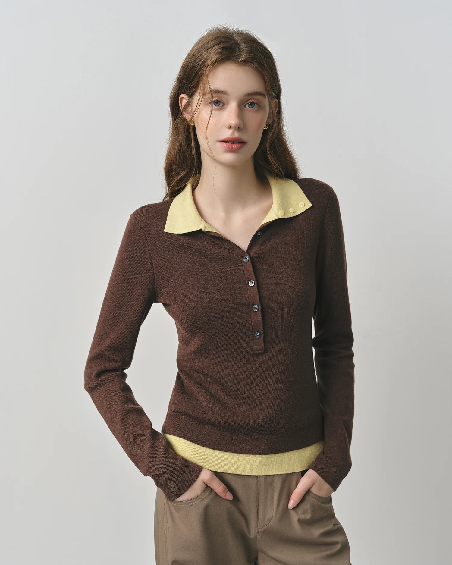 New Style Faux Two-Piece Collared Knit Sweater