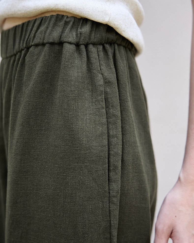 High Waist Linen-Blend Ankle Pants