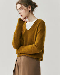 Cashmere V-Neck Saddle Shoulder Knit Sweater