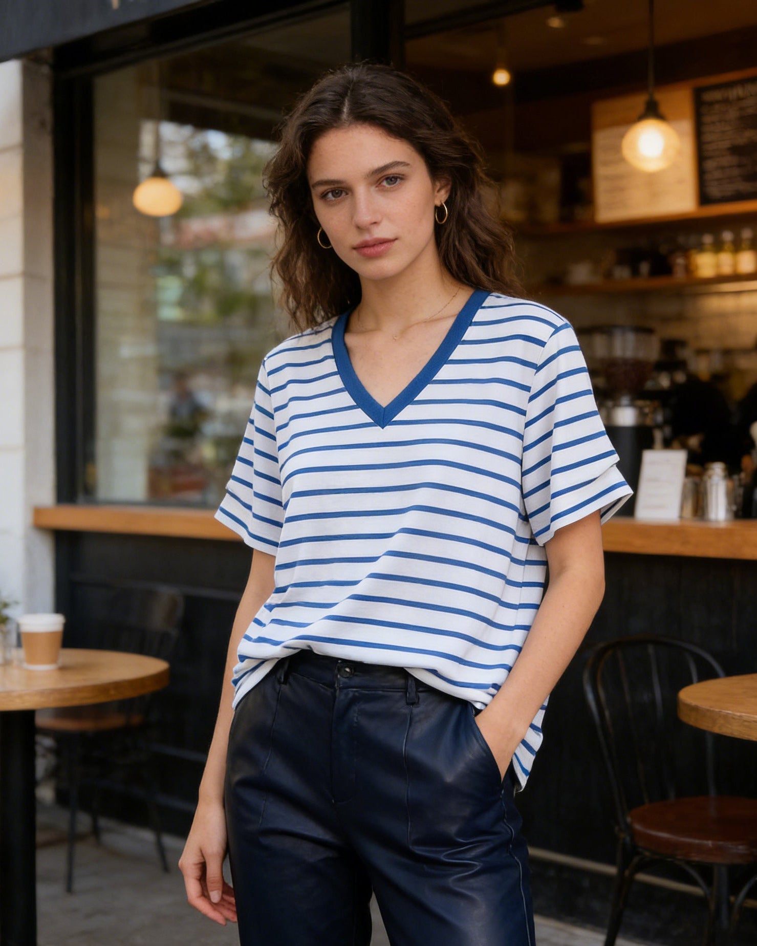 Loose-Fit Striped V-Neck T-Shirt