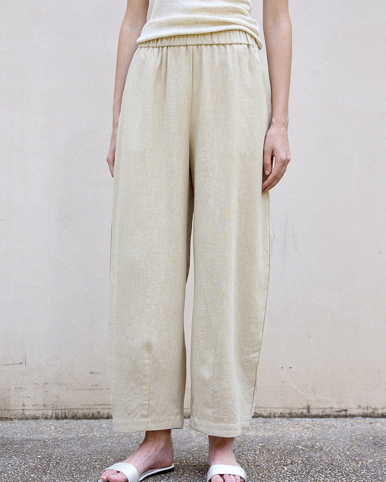 High Waist Linen-Blend Ankle Pants