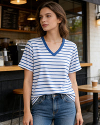 Loose-Fit Striped V-Neck T-Shirt