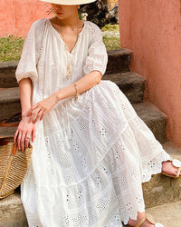 Pure Cotton Short-Sleeve Cutout Dress
