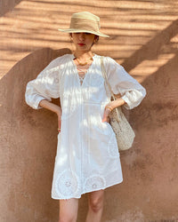 Pure Cotton Embroidered V-Neck A-Line Dress