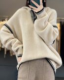Pure Wool Loose-Fitting Stylish Hooded Sweater
