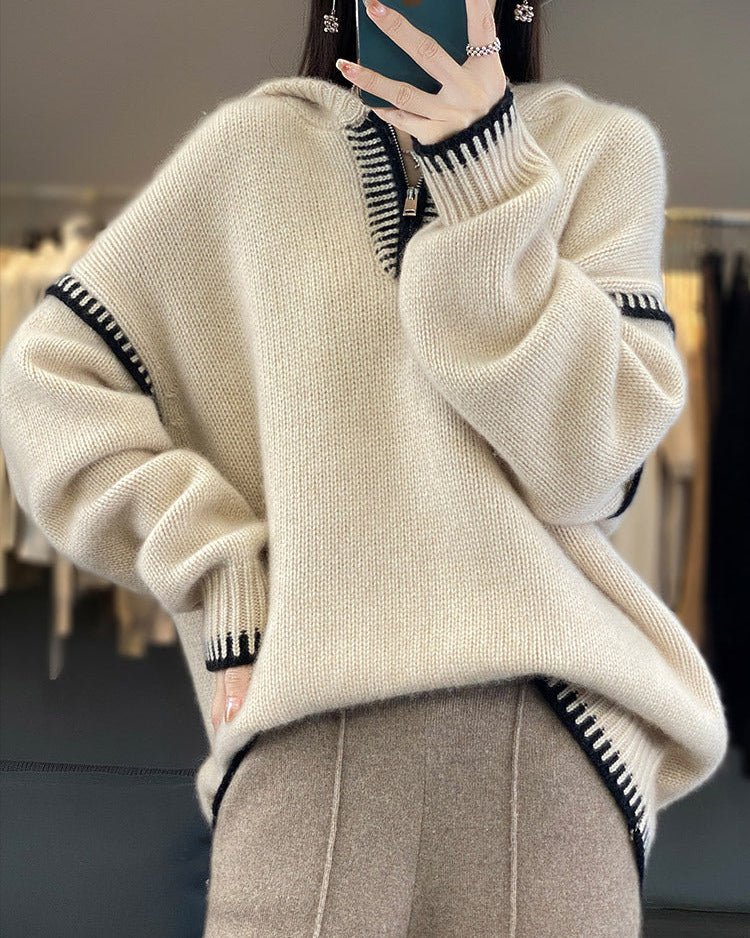 Pure Wool Loose-Fitting Stylish Hooded Sweater