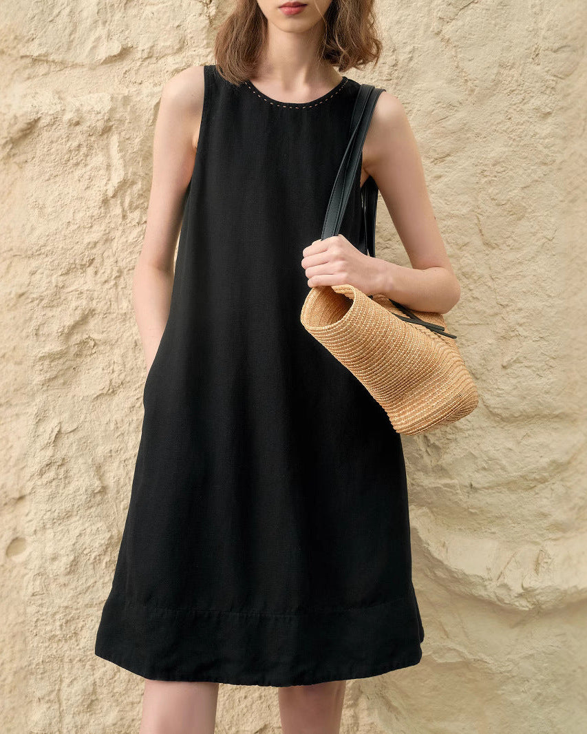 Solid-Color Linen A-Line Dress