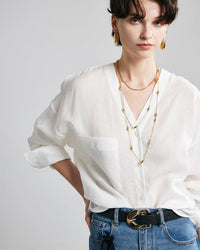 Loose-Fit Long-Sleeve V-Neck Linen Shirt