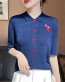 New Wool Polo Collar Short-Sleeved Cardigan