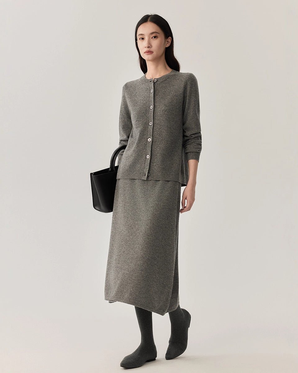 High-Waisted Wool Knit Long A-Line Skirt