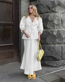 V-Neck Ruffled Short-Sleeved Skirt Set