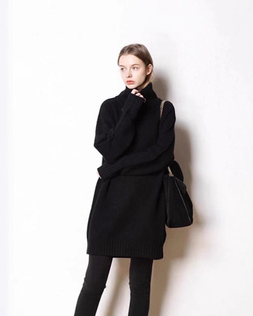 Cashmere Mid-Length Loose-Fitting Turtleneck Sweater