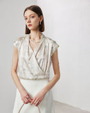 V-Neck Silk Printed Sleeveless Shirt