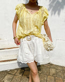 Cotton And Linen Embroidered Belt Shorts
