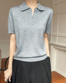 Thin Short-Sleeved Collared Sweater