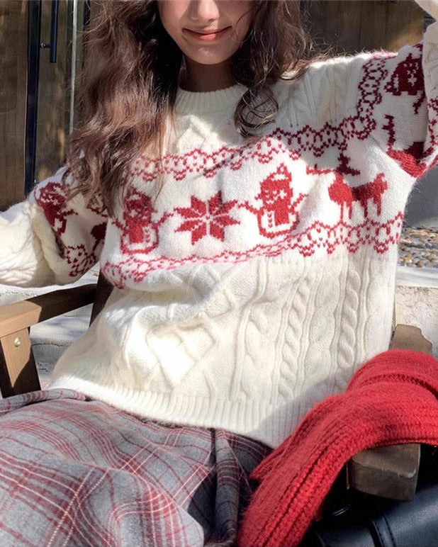 Christmas Retro Jacquard Crew Neck Sweater