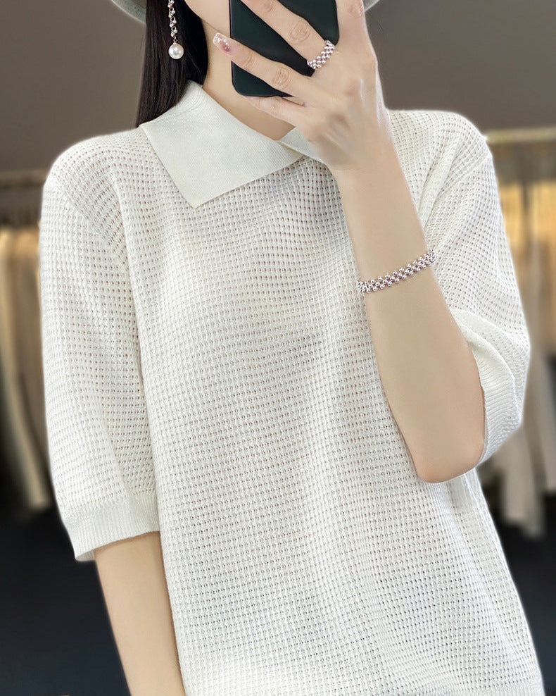 Loose-Fit Short-Sleeve Polo Sweater