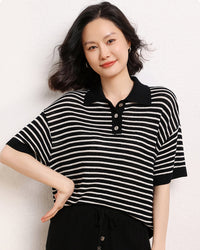 Casual Short-Sleeve Striped Wool Sweater