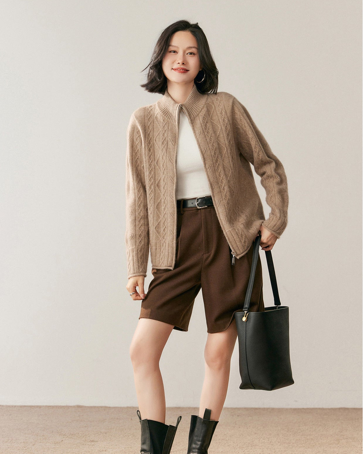 Cashmere Zipper Knit Coat