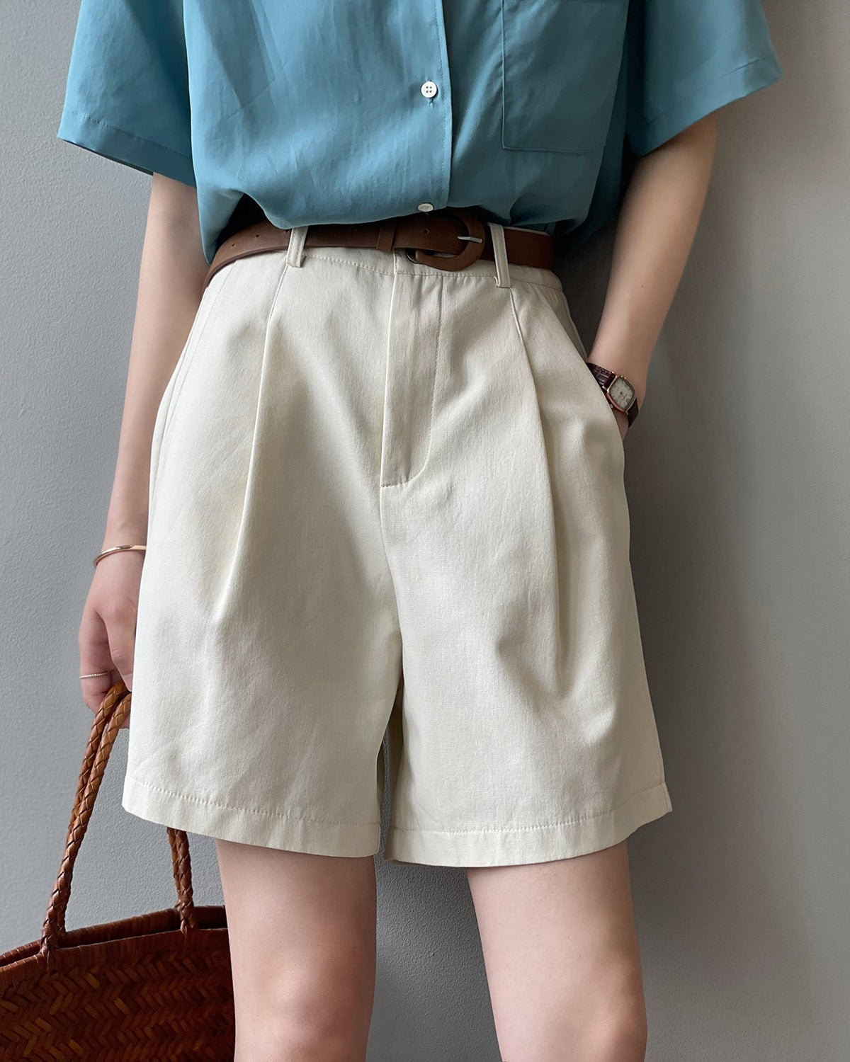 High-Waisted Loose-Fit Suit Shorts