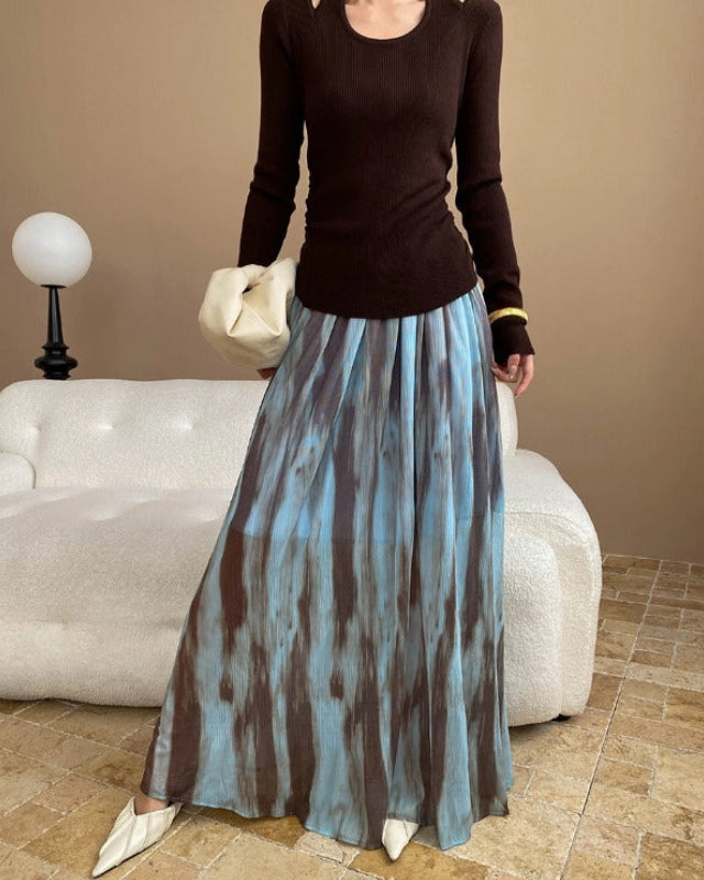 Ink Painting Retro High-Waisted Skirt