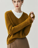 Cashmere V-Neck Saddle Shoulder Knit Sweater