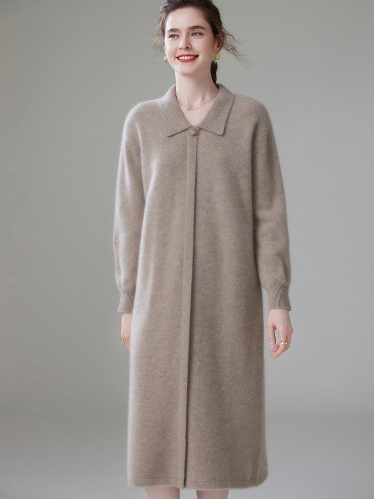 Cashmere Polo Collar Knitted Loose Long Dress