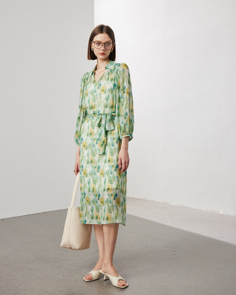 Two-piece Set Lapel Mulberry Silk Dress