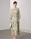 Printed Silk Three-Quarter Sleeve Dress