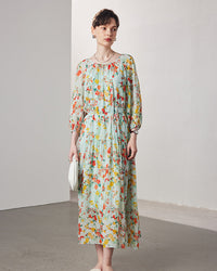 Printed Silk Three-Quarter Sleeve Dress