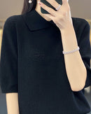 Loose-Fit Short-Sleeve Polo Sweater