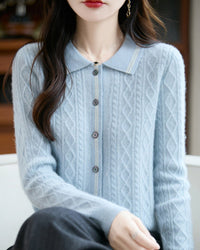 Pure Wool Polo Shirt With Collar Short Style