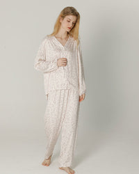 Long-sleeved Shirt & Pants Satin Pajamas Set