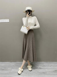 High-Waisted Soft A-Line Cashmere Skirt
