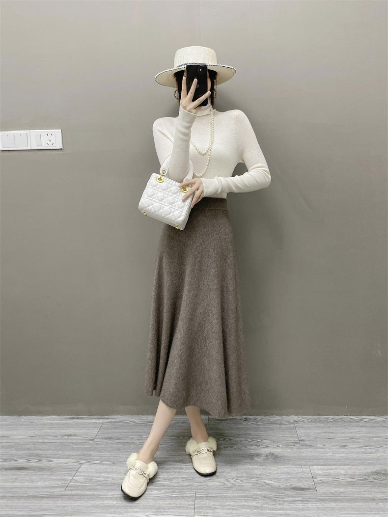 High-Waisted Soft A-Line Cashmere Skirt