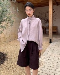Loose-Fitting High-Waisted Tie-Up Shorts