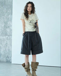 Loose-Fitting High-Waisted Tie-Up Shorts