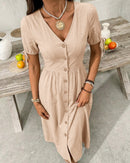 Casual Short-Sleeved V-Neck Dress