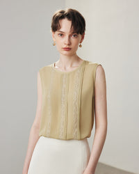 Lace-Paneled Sleeveless Silk Shirt