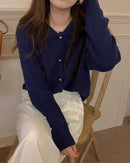 Wool Cardigan Polo Collar Sweater