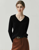 Cashmere V-Neck Saddle Shoulder Knit Sweater