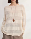 Loose-Fitting Striped Slightly Sheer Knit T-Shirt