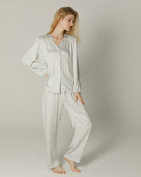 Long-sleeved Shirt & Pants Satin Pajamas Set